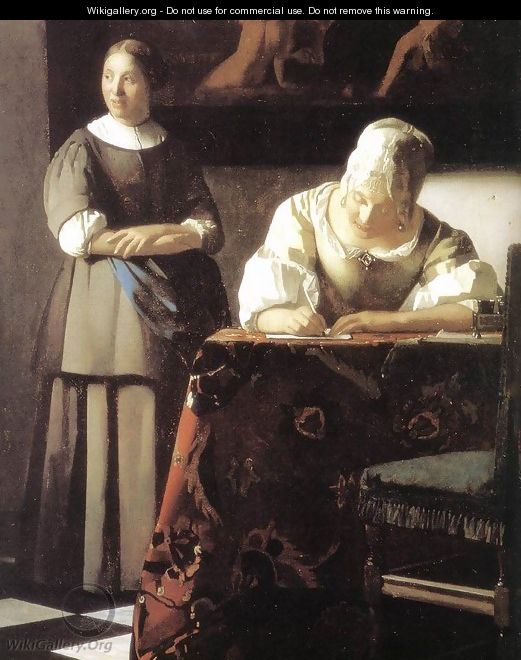 Lady Writing a Letter with Her Maid (detail) 2 - Jan Vermeer Van Delft