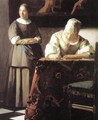 Lady Writing a Letter with Her Maid (detail) 2 - Jan Vermeer Van Delft
