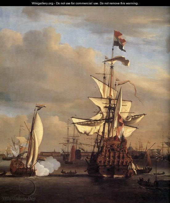 The Gouden Leeuw before Amsterdam (detail) - Willem van de, the Younger Velde