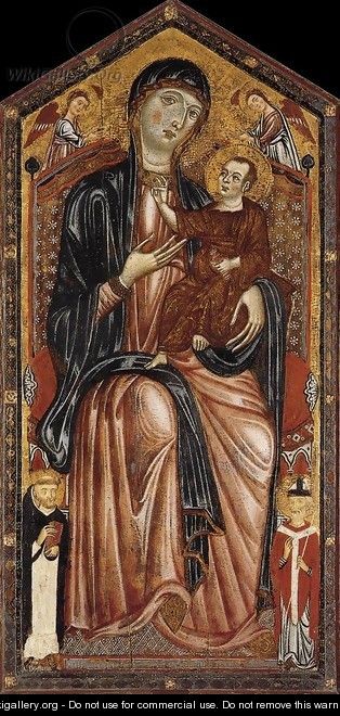 Virgin and Child Enthroned with St Dominic, St Martin and Two Angels - Italian Unknown Master