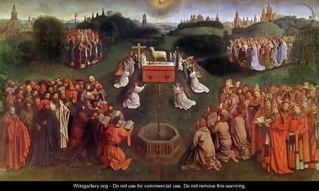 The Adoration of the Mystic Lamb lower half of central panel - Hubert van Eyck