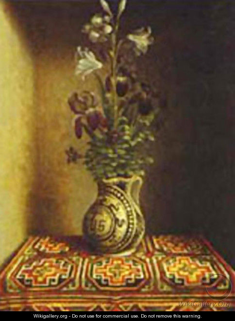 Still Life With A Jug With Flowers The Reverse Side Of The Portrait Of A Praying Man 1480-1485 - Hans Memling