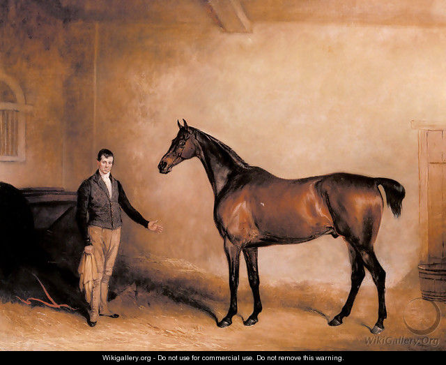 Mr C N Hoggs Claxton and a Groom in a Stable - John Jnr. Ferneley