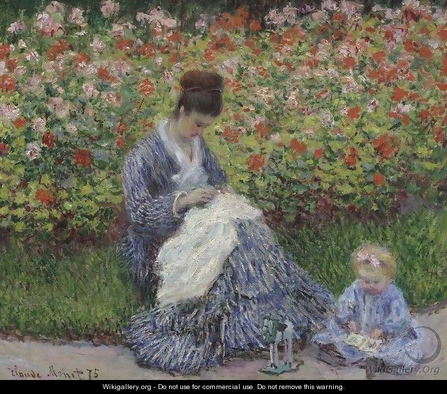 Camille Monet and a child in the artists garden in Argenteuil 1875 - Claude Oscar Monet