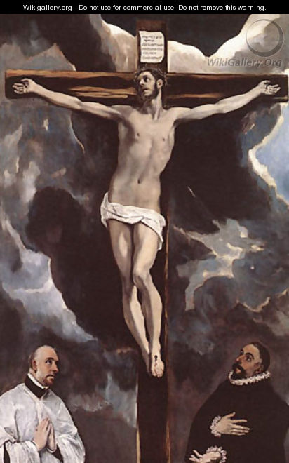 Christ On The Cross Adored By Donors 1585-90 - El Greco (Domenikos Theotokopoulos)