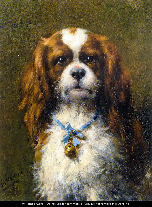 A King Charles Spaniel with a Blue Ribbon - Otto Eerelman