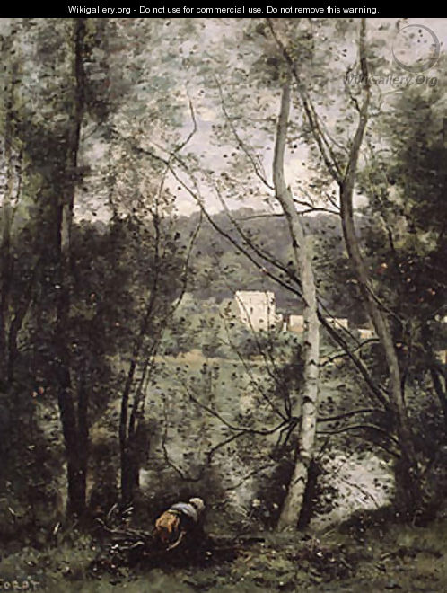 A Woman Gathering Faggots at Ville dAvray ca 1871 - Jean-Baptiste-Camille Corot