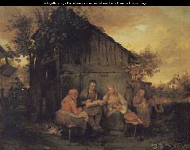 A Family Resting At Sunset - Josef Franz Danhauser