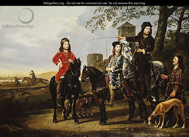 Starting for the Hunt Michiel and Cornelis Pompe van Meerdervoort with Their Tutor and Coachman - Aelbert Cuyp