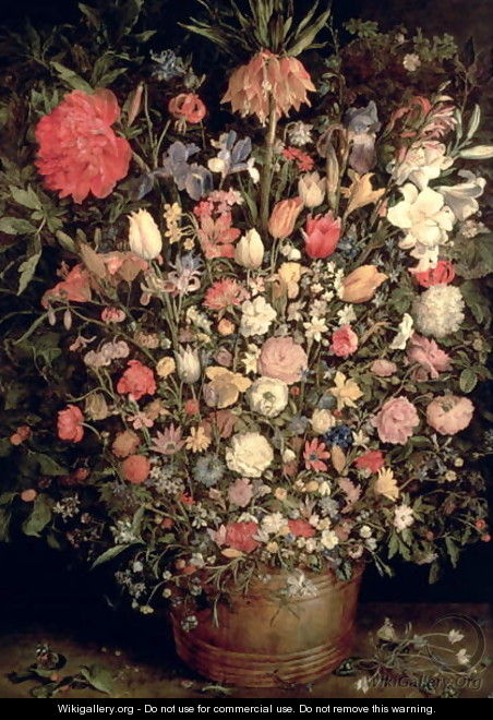 Large bouquet of flowers in a wooden tub 1606 07 - Jan The Elder Brueghel