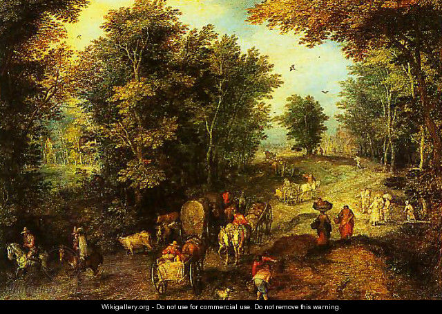 Landscape with a Ford - Jan The Elder Brueghel