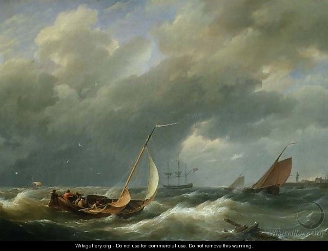 Shipping off a Dutch port - Barend Cornelis Koekkoek