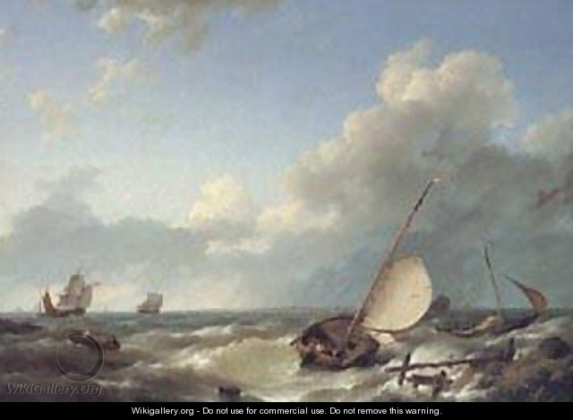 Shipping in a Stiff Breeze - Barend Cornelis Koekkoek