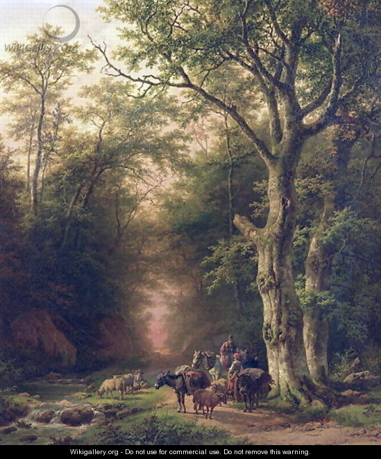 Wooded Landscape with peasants - Barend Cornelis Koekkoek