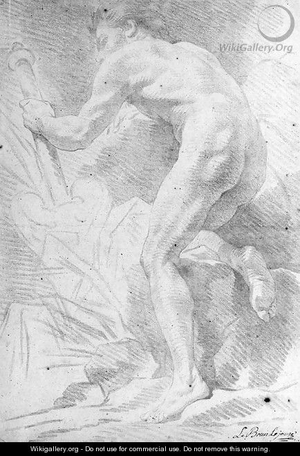 A nude seen from behind holding a staff - A. Lebrun