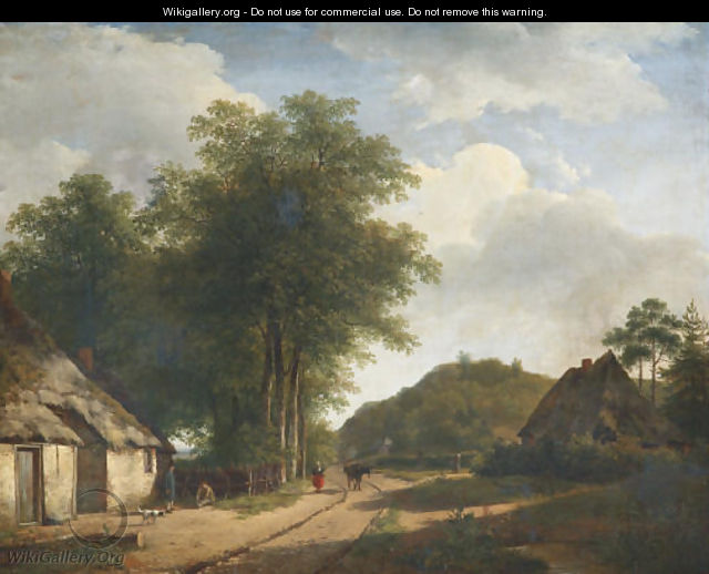 A woman on a sandy path in summer - Andreas Schelfhout