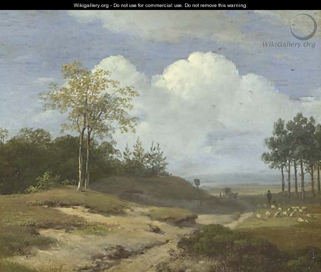 A summer landscape with a shepherd and his flock - Andreas Schelfhout