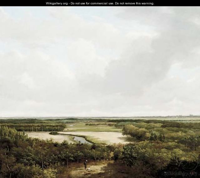 A panoramic wooded landscape in summer - Andreas Schelfhout