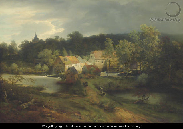 The Watermill in the Village - Andreas Achenbach