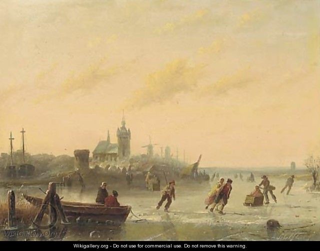 Winter Skaters on the Lake - Andreas Schelfhout
