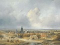 Summer in Holland a panoramic view of a village in the dunes - Andreas Schelfhout