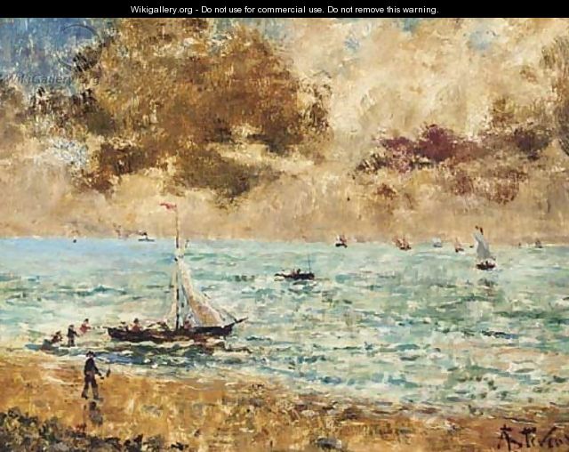 Sailing vessels off the seashore - Alfred Stevens