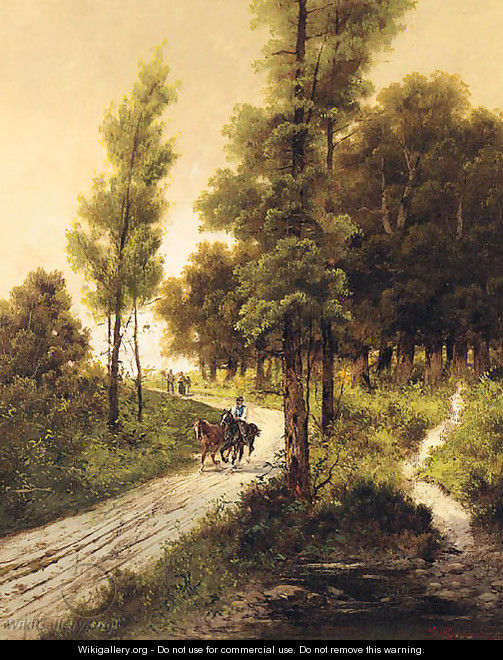 Travellers on a Track in a wooded Landscape - Alfred Steinacker