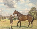 A hunter and groom in an extensive landscape - Algernon Talmage