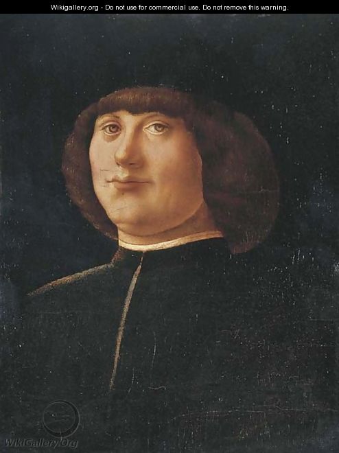 Portrait of a gentleman, bust-length, in a black coat and black cap - Alvise Vivarini