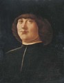 Portrait of a gentleman, bust-length, in a black coat and black cap - Alvise Vivarini