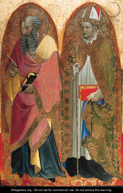 Saints John the Evangelist and Saint Augustine a panel from a polyptych - Alvaro Di Pietro (Pirez D