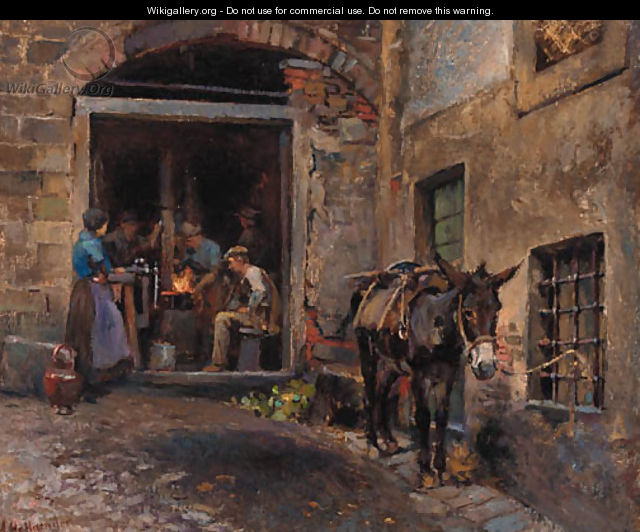 A donkey outside a forge - Alfons Hollaender
