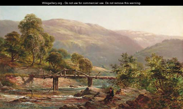 An angler by a Highland river - Alfred de Breanski