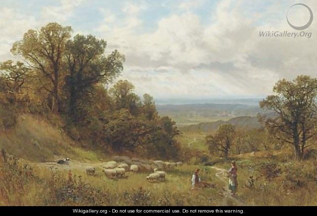 Young shepherd and maid in a landscape - Alfred Glendening