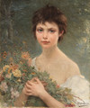 A young girl with wild flowers - Alfred Guillou
