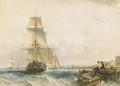 Shipping, with figures on a jetty in the foreground - Alfred Gomersal Vickers