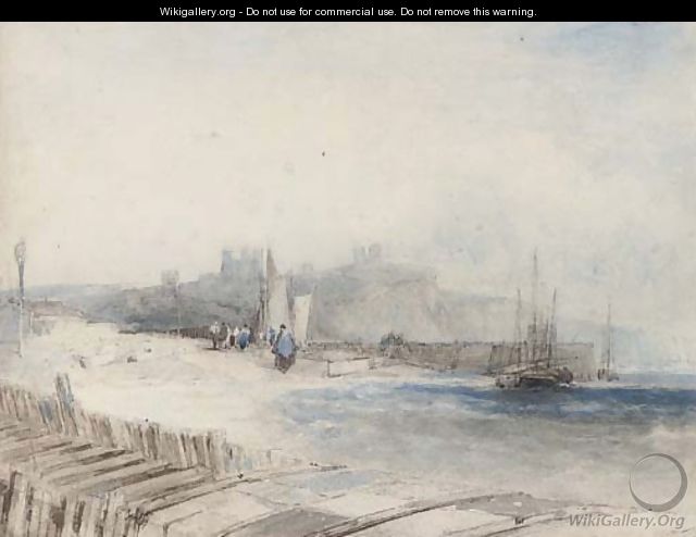 Fisherfolk on the shore below Dover Castle - Alfred Gomersal Vickers