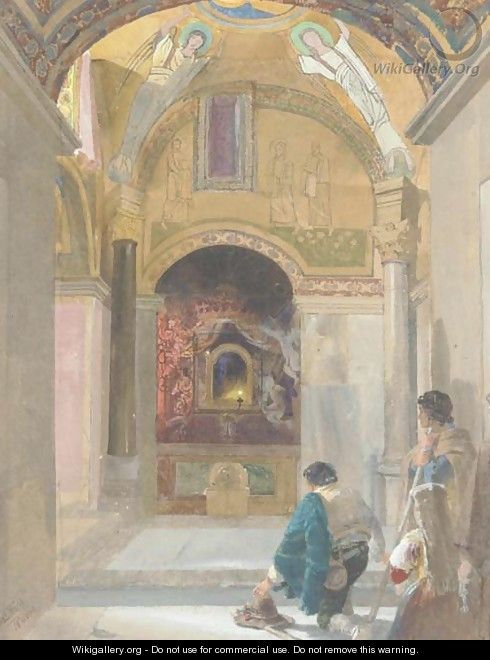 Chapel interior with figures - Alfred Downing Fripp