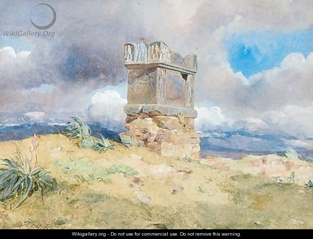 A ruinous tomb in an extensive landscape - Alfred Downing Fripp