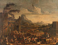A Market scene with Peasants dancing before ruined Buildings in a mountainous Landscape - Alexander van Bredael