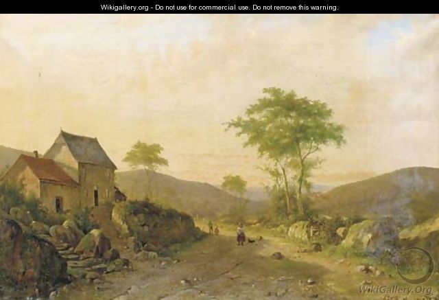 Travellers on a sandy track in a hilly landscape - Alexander Hieronymus Jun Bakhuyzen
