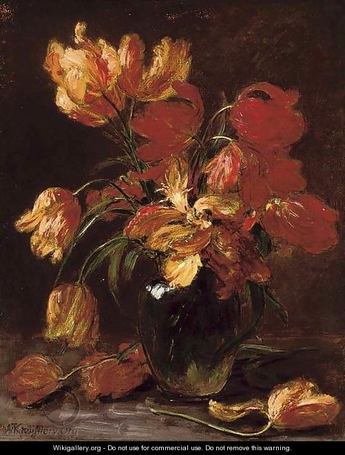 Parrot tulips in a glass vase - Alexis Kreyder