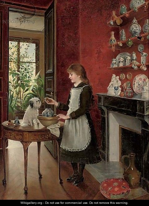 Young girl with her dog - Albert Roosenboom