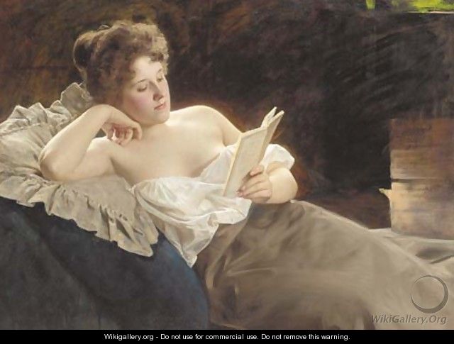A reclining woman reading - Albert Ritzberger