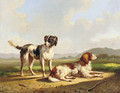 Two hunting dogs in a summer landscape - Albertus Verhoesen
