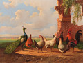 Poultry by ruined walls - Albertus Verhoesen