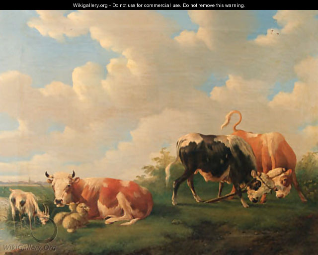 Cattle in a meadow - Albertus Verhoesen