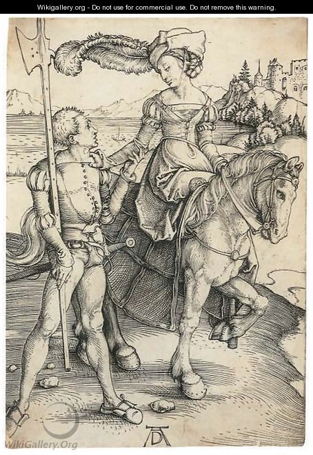 Lady on Horseback and Lansquenet 2 - Albrecht Durer