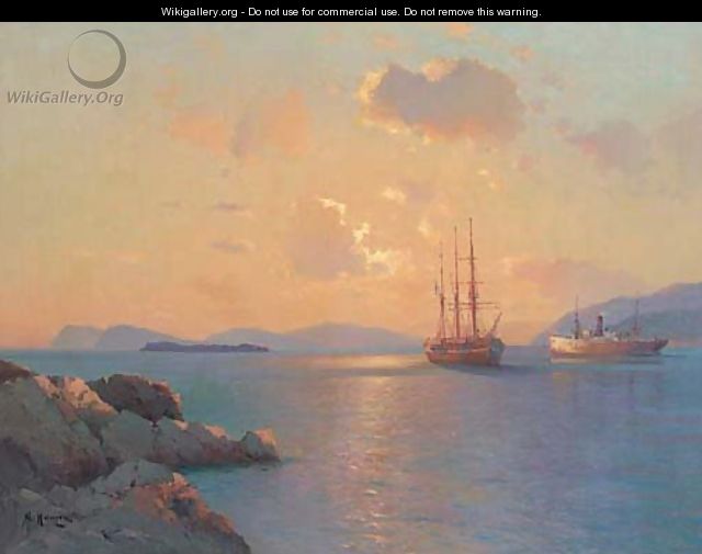 Two ships at sunset - Aleksei Vasilievich Hanzen