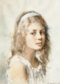 Portrait of Young Girl with Blue Ribbon - Alexei Alexeivich Harlamoff